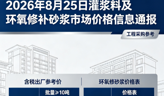 花山2026年8月25日灌浆料及环氧修补砂浆市场价格信息通报